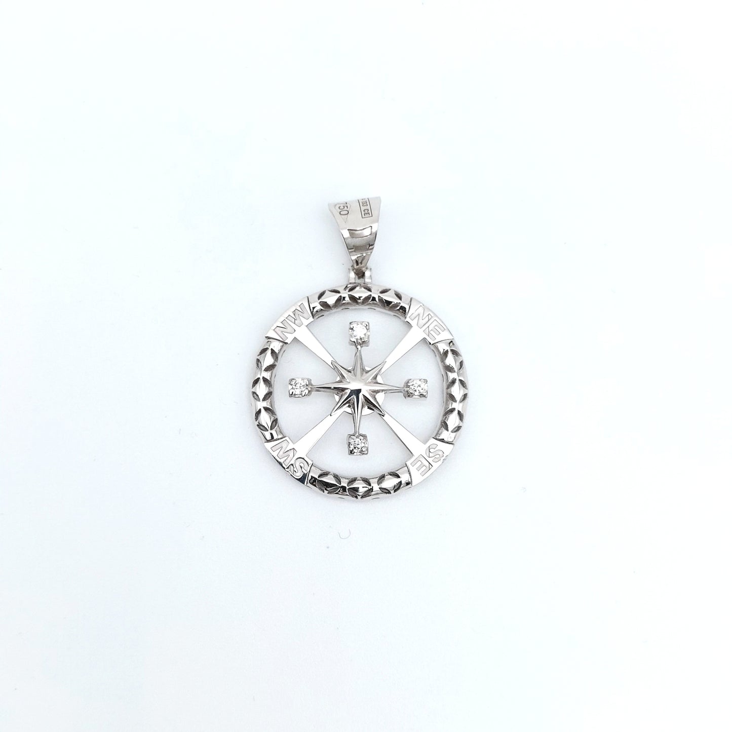 Medaglia da uomo rosa dei venti in oro bianco 18 KT con zirconi. MED-ORO017.