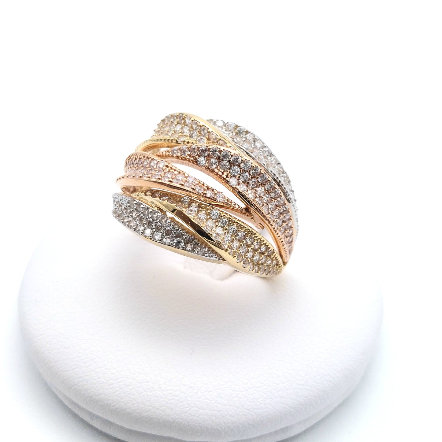 Anello da Donna con zirconi bianchi in Oro Giallo, Bianco e Rosa 18 KT.AN-ORO062.