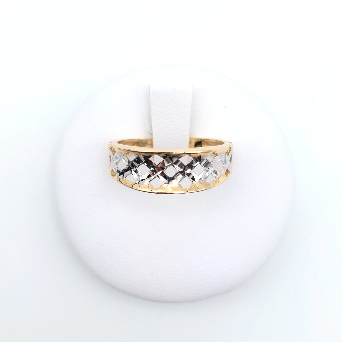 Anello da donna a fascia in oro giallo e bianco 18 KT. AN-ORO071.