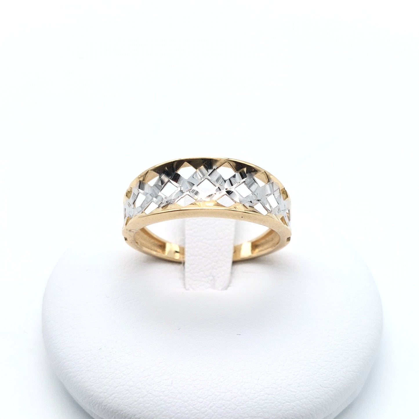 Anello da donna a fascia in oro giallo e bianco 18 KT. AN-ORO071.