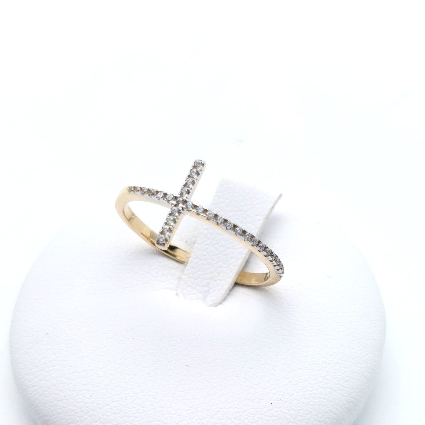 Anello da donna, Croce, in Oro Giallo 18 KT e zirconi bianchi. AN-ORO073.