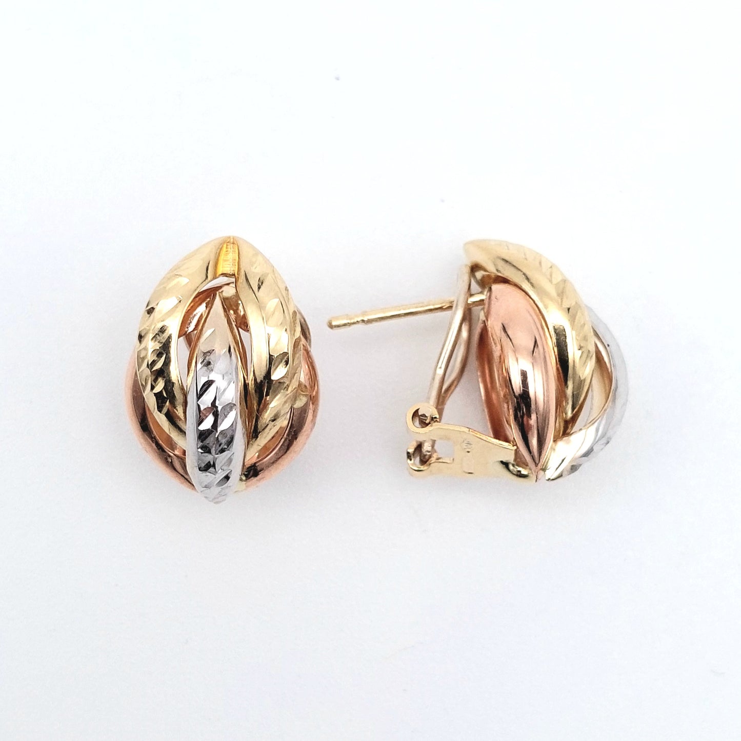 Orecchini a Lobo da Donna, 2° misura, chiusura perno e clips, in oro bianco, oro giallo e oro rosa. OR-ORO007.