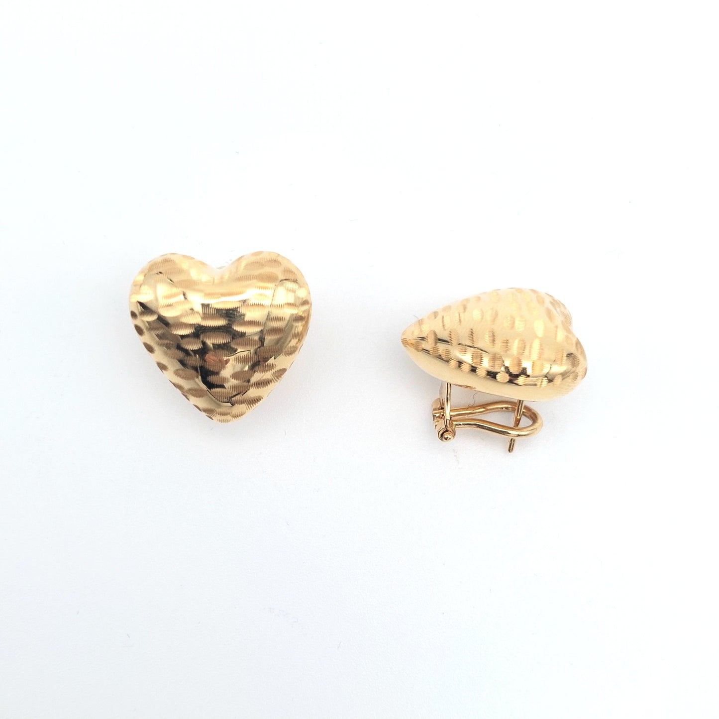 Orecchini a Lobo da Donna con Cuore Elettroformato 2° Misura, chiusura clips e perno, in Oro Giallo 18 KT. OR ORO021.