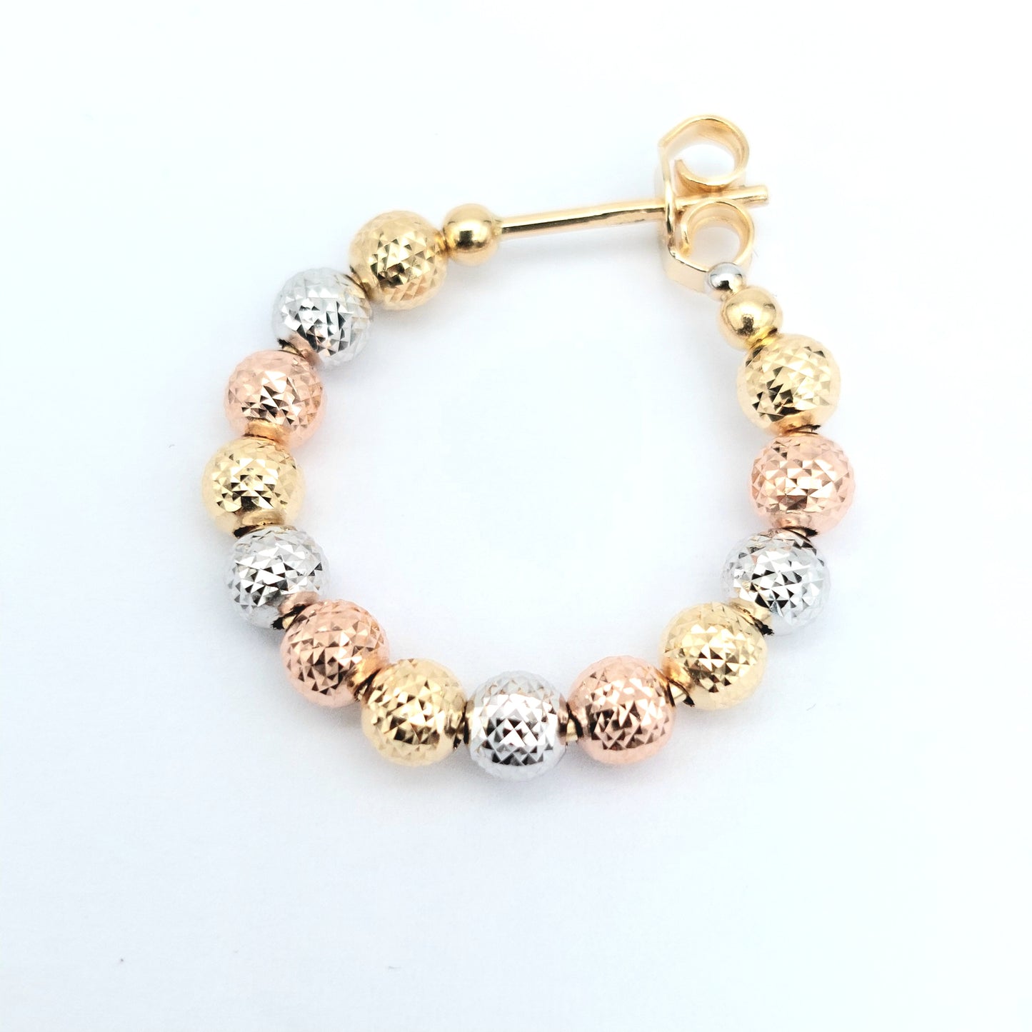 Orecchino a sfere diamantate gialle bianche e rosa in oro 18 KT. OR-ORO023.