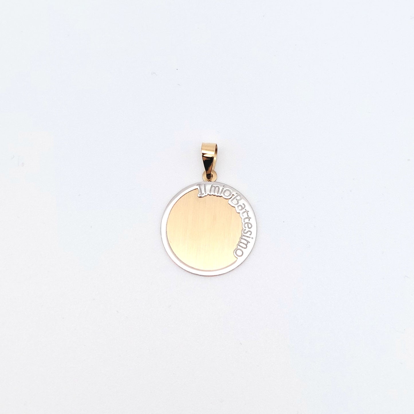 Medaglia battesimo in oro giallo e bianco 18 KT. MED-ORO004.