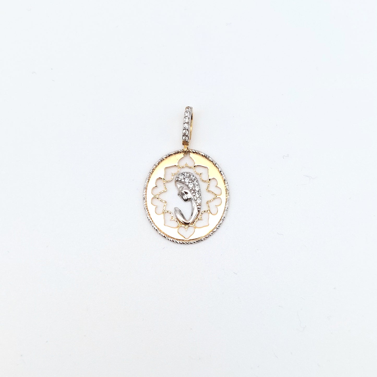 Medaglia sacra da donna in oro giallo e bianco 18 kt. MED-ORO001.