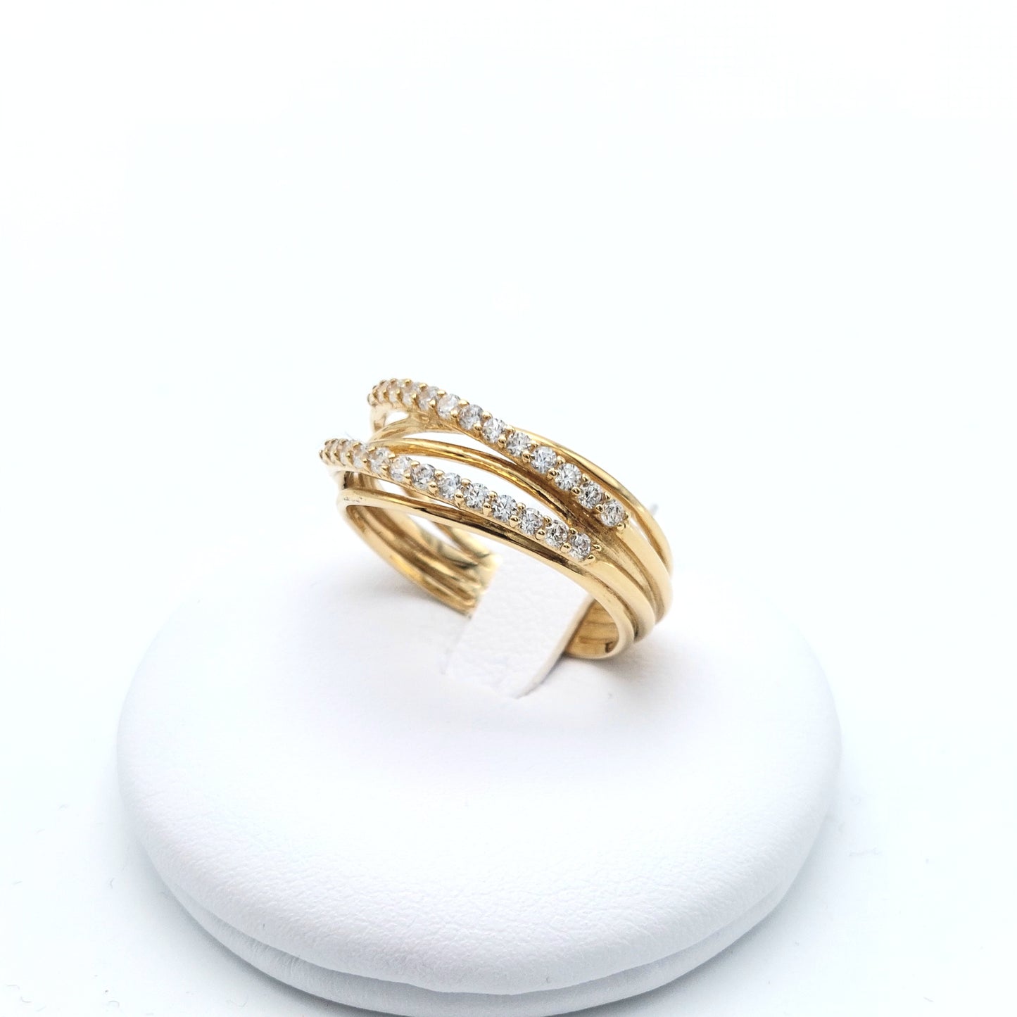 Anello fili della vita in oro giallo 18 KT con zirconi bianchi. AN-ORO011.