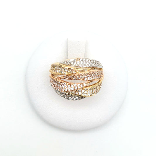Anello da Donna con zirconi bianchi in Oro Giallo, Bianco e Rosa 18 KT.AN-ORO062.