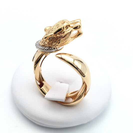Anello da Donna, Collezione Pantera, con zirconi bianchi, in Oro Giallo e Oro Bianco 18 KT. AN-ORO063.
