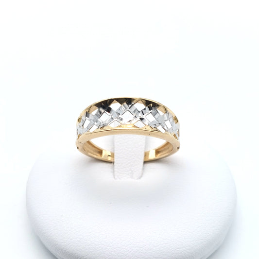 Anello da donna a fascia in oro giallo e bianco 18 KT. AN-ORO071.