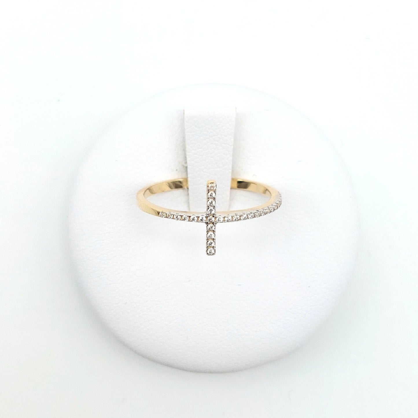 Anello da donna, Croce, in Oro Giallo 18 KT e zirconi bianchi. AN-ORO073.