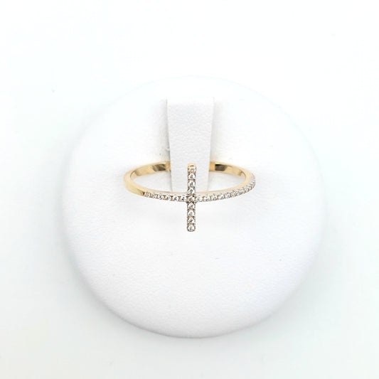 Anello da donna, Croce, in Oro Giallo 18 KT e zirconi bianchi. AN-ORO073.