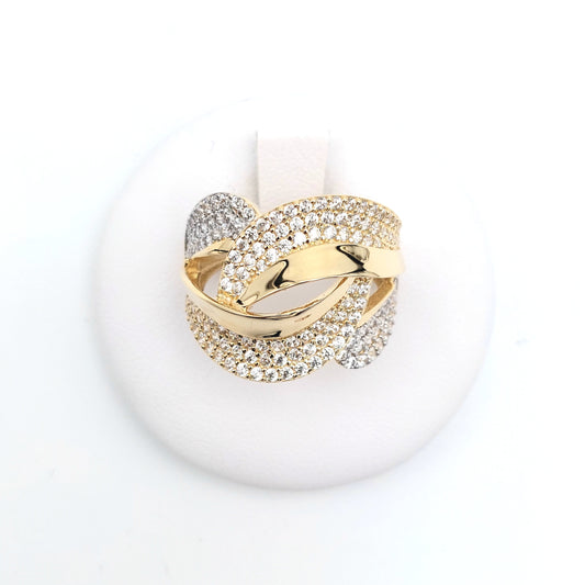 Anello in oro giallo e bianco 18 KT con zirconi bianchi. AN-ORO080.