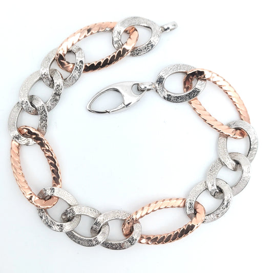 Bracciale a catena da donna 3+1 in oro bianco e rosa 18 KT. BR-D-ORO061.