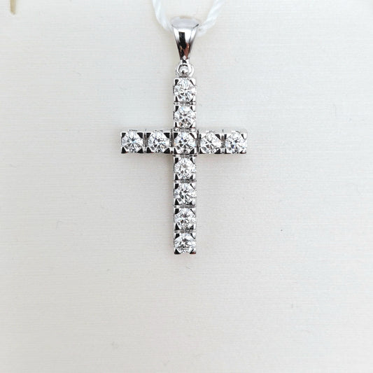 Croce in oro bianco 18 carati con brillanti naturali. COLBR032.