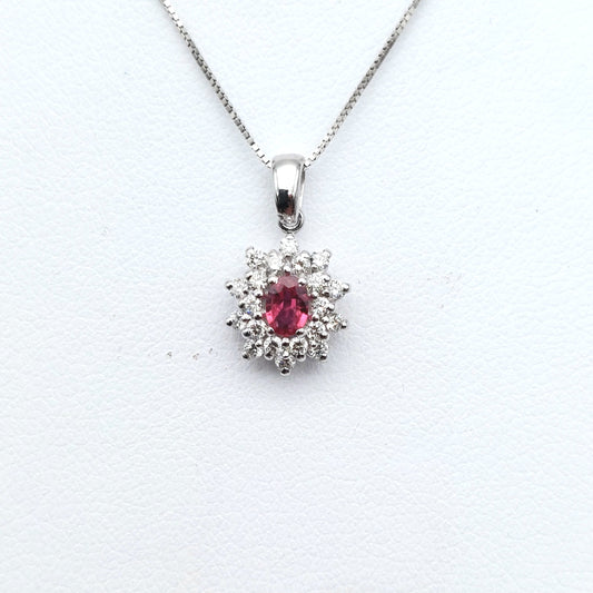 Collana con pendente in oro 18 carati con Rubino e Diamanti naturali. COLBR036.