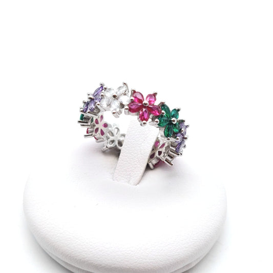 Anello argento 925% con fiori a colori. AN-AG-002.