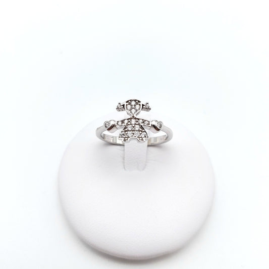 Anello bimba  in oro bianco 18 KT, con zirconi bianchi . AN-ORO035.
