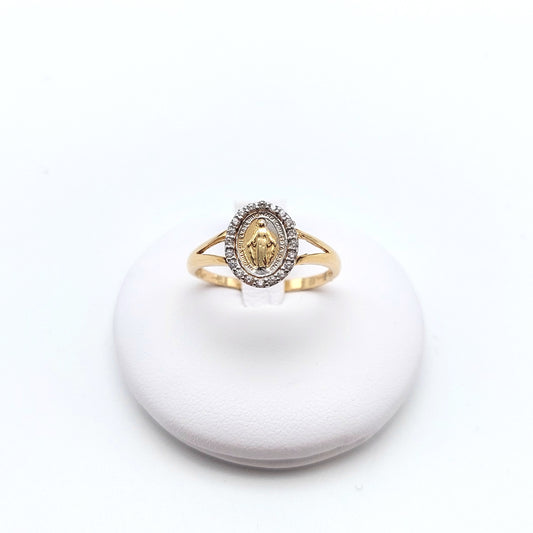 Anello sacro con miracolosa zirconata in oro giallo e bianco 18 KT. AN-ORO032.
