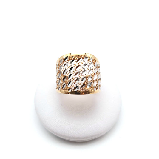 Anello fascia traforata in oro giallo e bianco 18 KT. AN-ORO023.