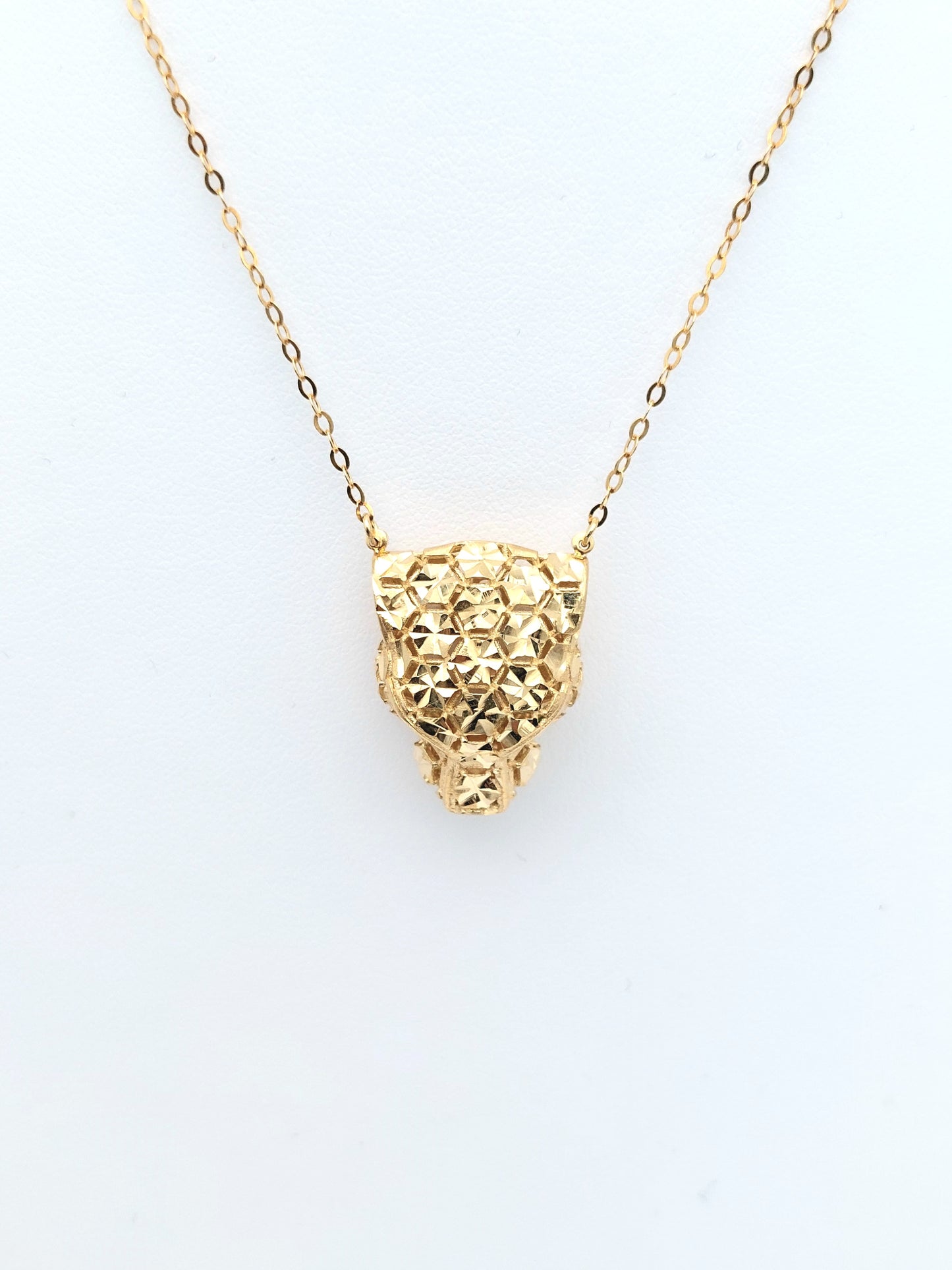 Collana acatena con testa di pantera diamantata in oro giallo 18 KT. COL-D-ORO022.