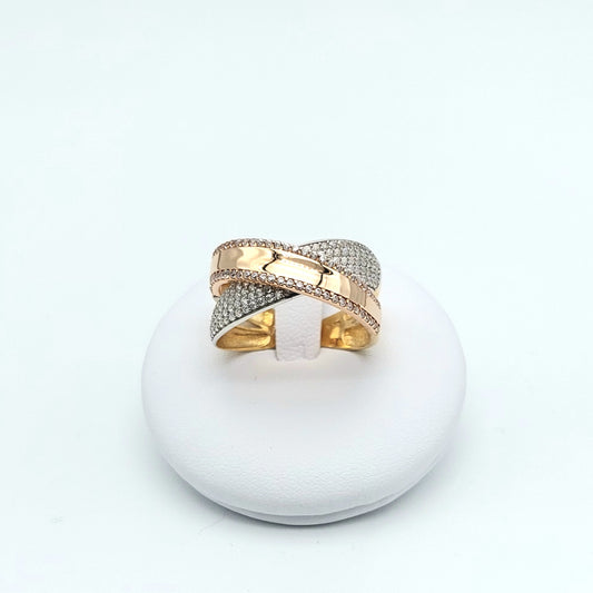 Anello in oro 18 kt 3 colori con zirconi. AN-ORO004.
