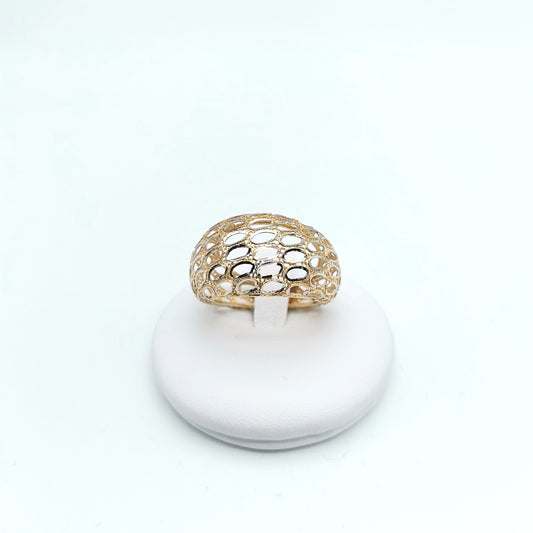 Anello bombato traforato in oro bicolore 18 KT . AN-ORO006.