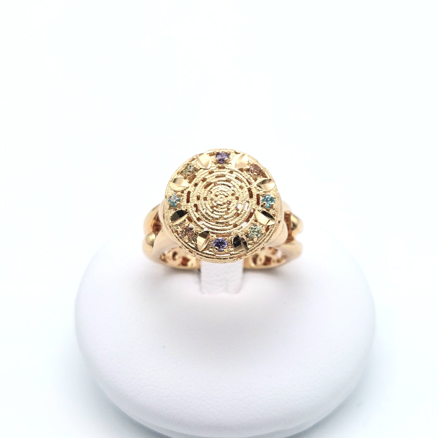 Anello elettroformato da Donna con zirconi multicolor in oro giallo 18 KT. AN-ORO015.