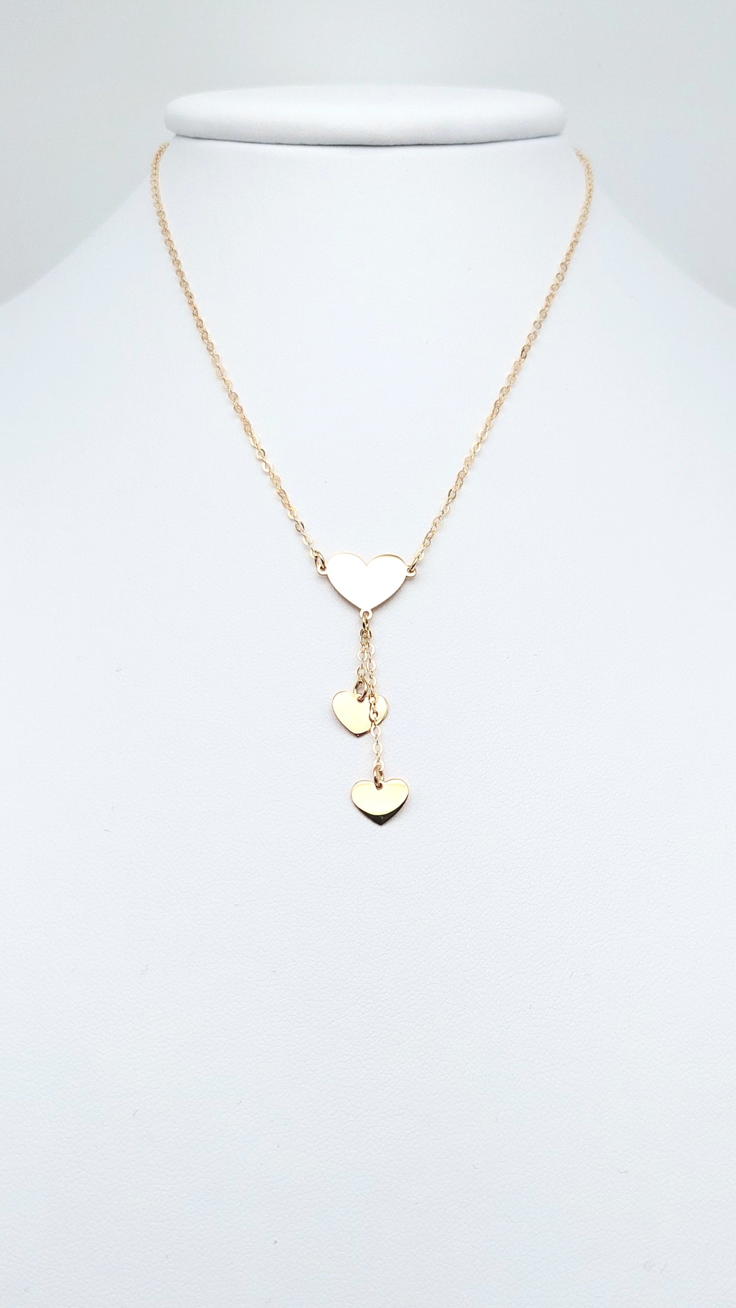 Collana a catena con centrale e pendenti a cuore in oro giallo 18 KT cm 45. COL-D-ORO006.