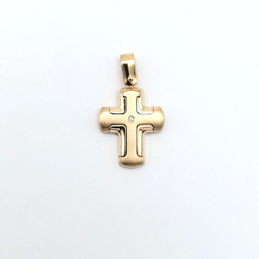 Croce in oro giallo 18 kt con diamantino. CR-ORO026.