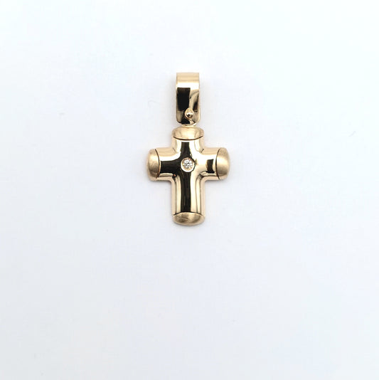 Croce in oro giallo 18 kt  con diamantino 18. CR-ORO016.