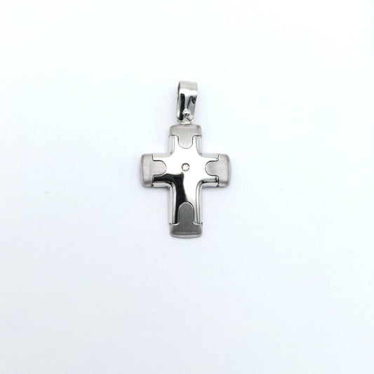 Croce in oro bianco lucido e satinato 18 kt con diamantino.CR-ORO015.